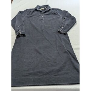 80s LL Bean Shirt Dress Size 14 Navy Blue Corduroy Button Front Vtg Modest Usa